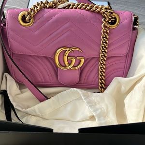 Gucci marmont mini size in a beautiful deep pink almost purple color.